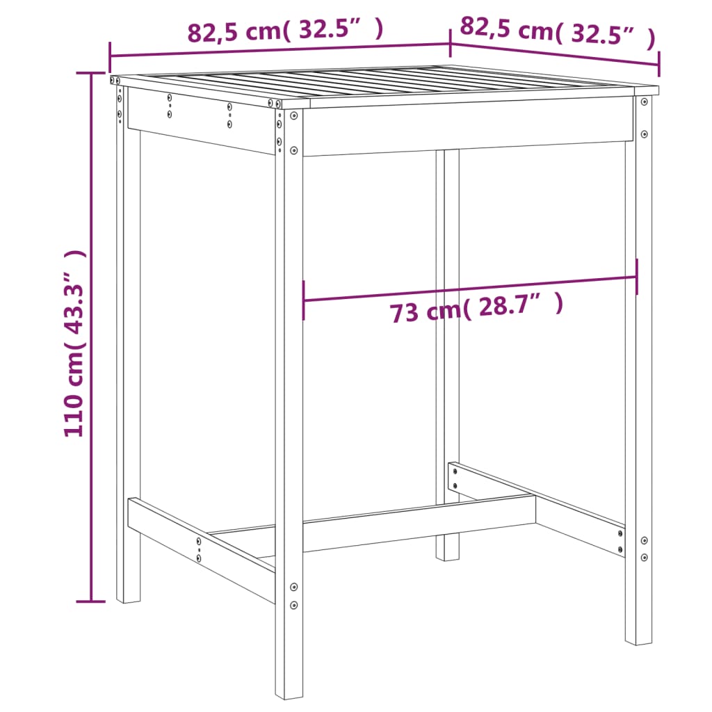 vidaXL Garden Table Black 82.5x82.5x110 cm Solid Wood Pine