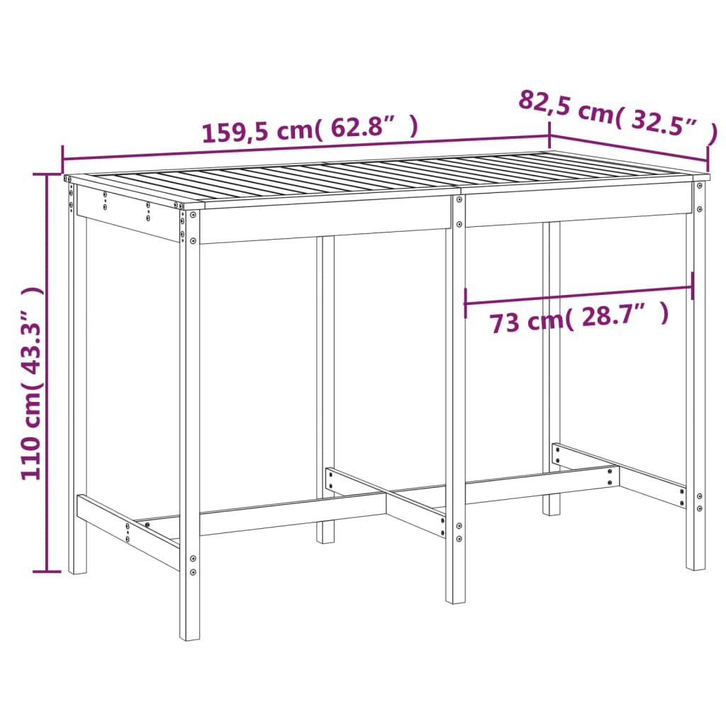 vidaXL Garden Table Grey 159.5x82.5x110 cm Solid Wood Pine