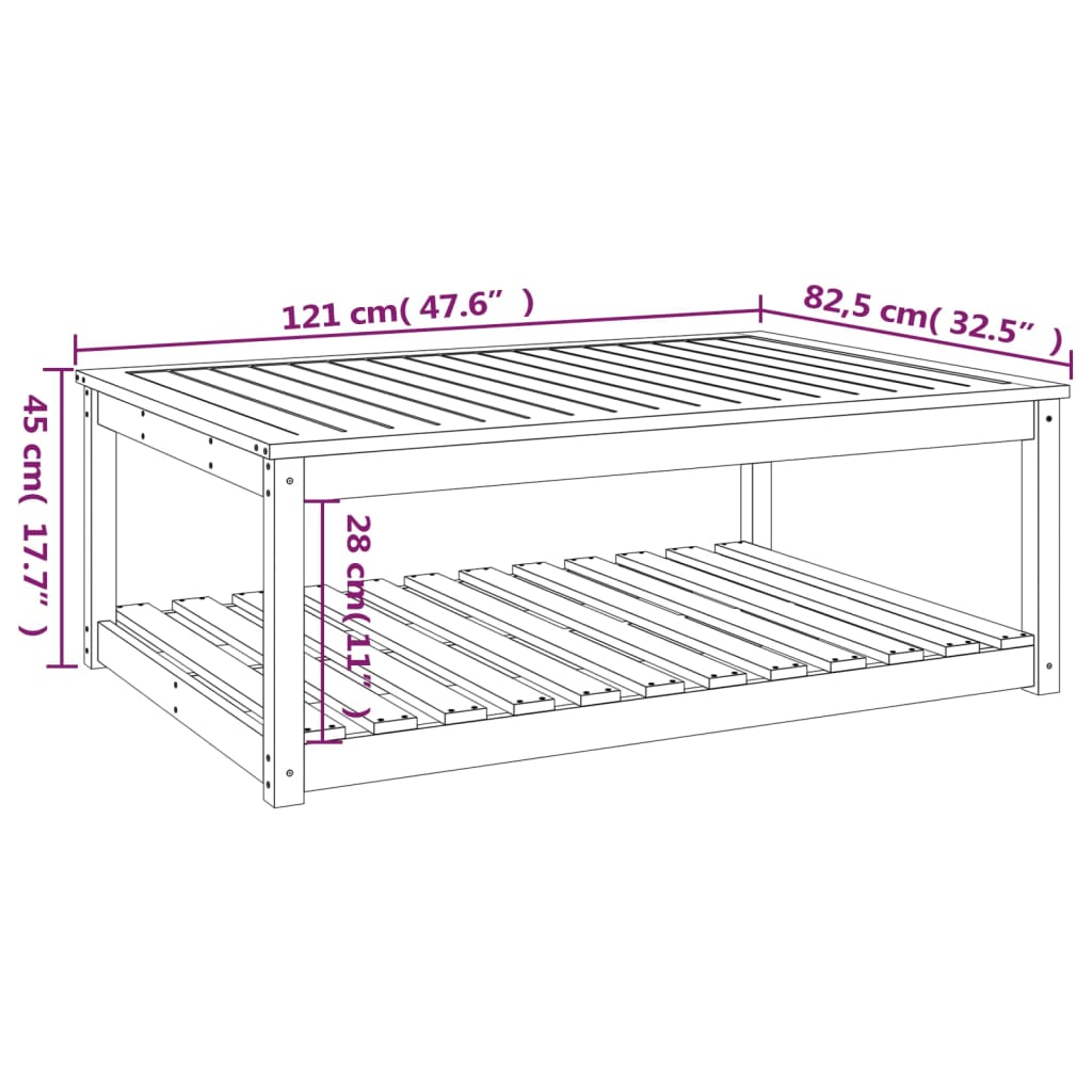 vidaXL Garden Table White 121x82.5x45 cm Solid Wood Pine - 28157