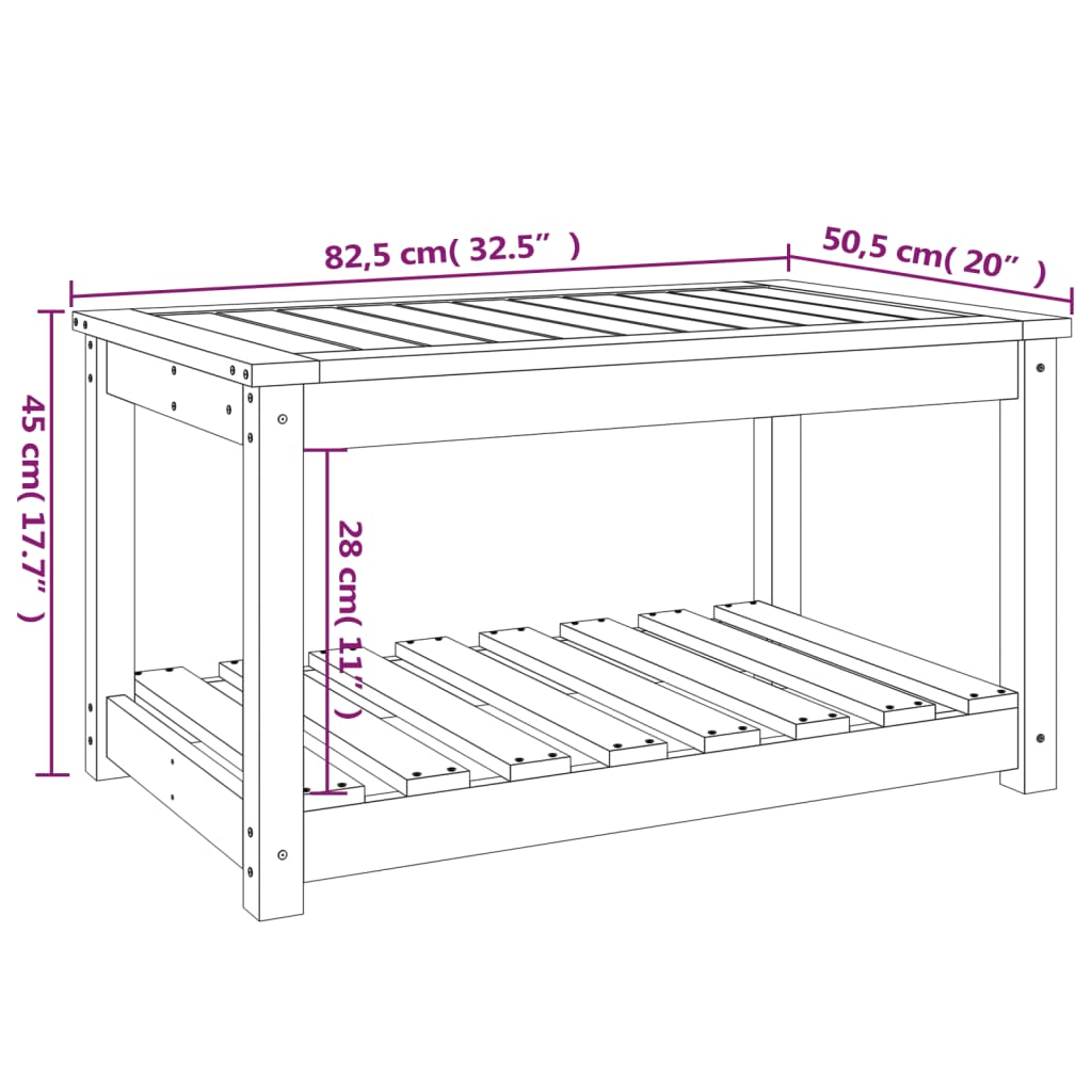 vidaXL Garden Table Black 82.5x50.5x45 cm Solid Wood Pine