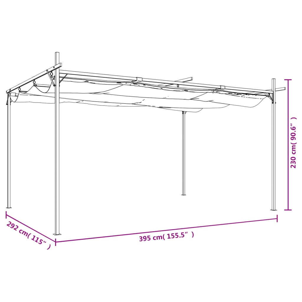 vidaXL Pergola with Retractable Roof Cream 395x292x230 cm