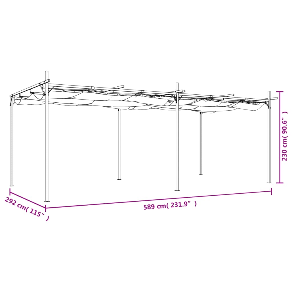 vidaXL Pergola with Retractable Roof Cream 589x292x230 cm