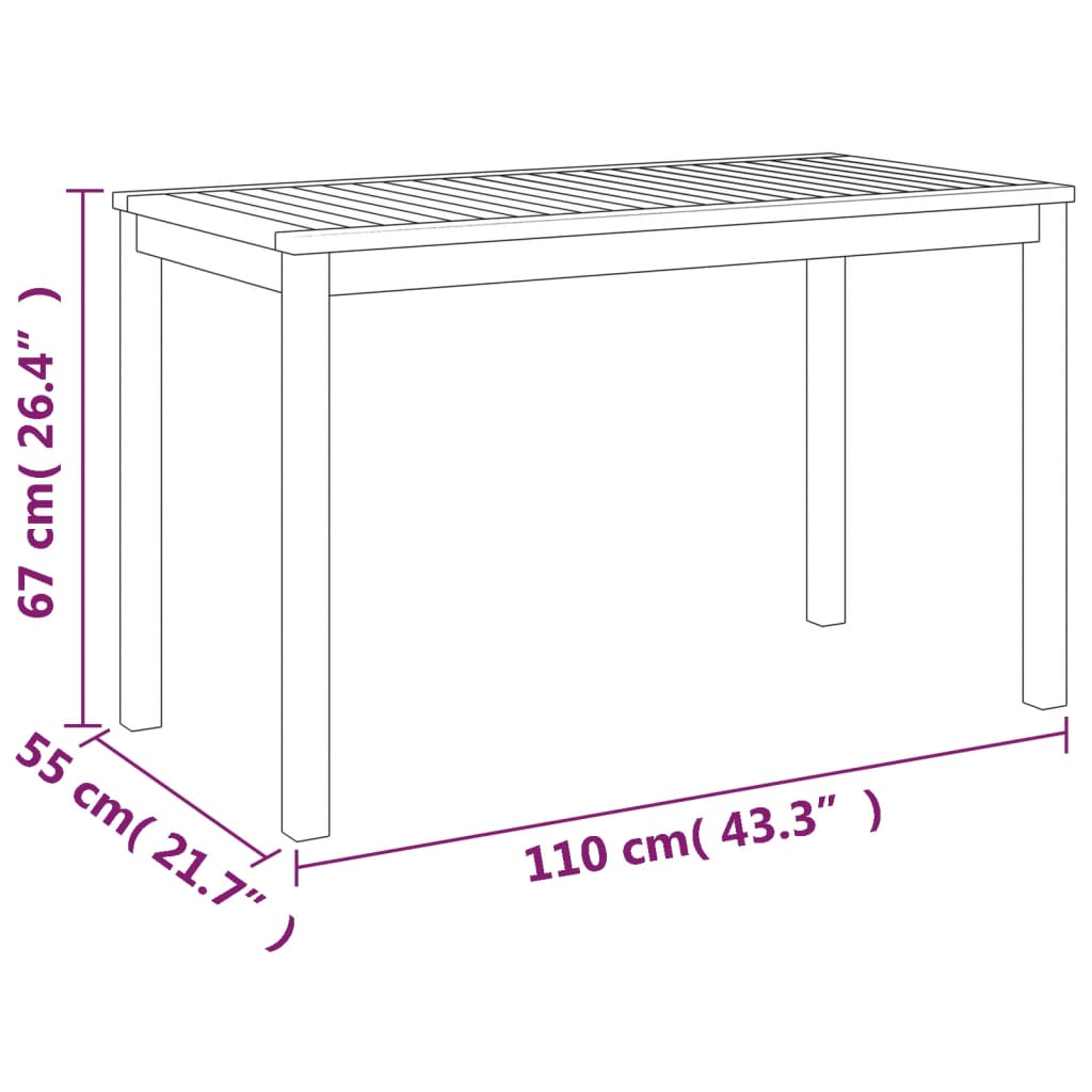 vidaXL Garden Table 110x55x67 cm Solid Wood Acacia - Brown