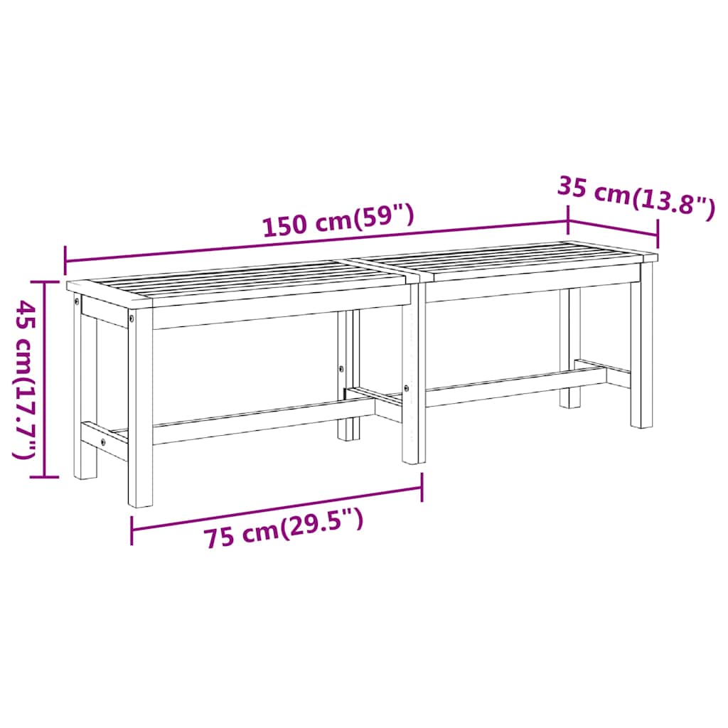vidaXL Garden Bench 150x35x45 cm Solid Wood Acacia - Brown