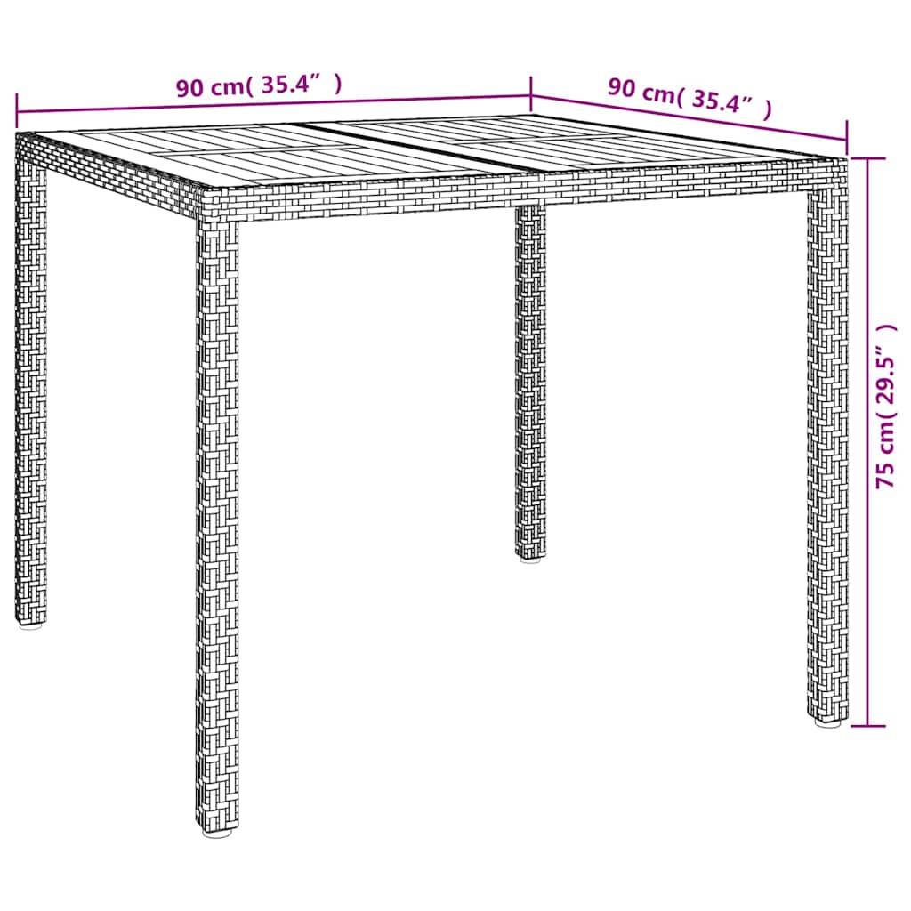 vidaXL Garden Table Black 90 x 90 x 75 cm Poly Rattan - 24928