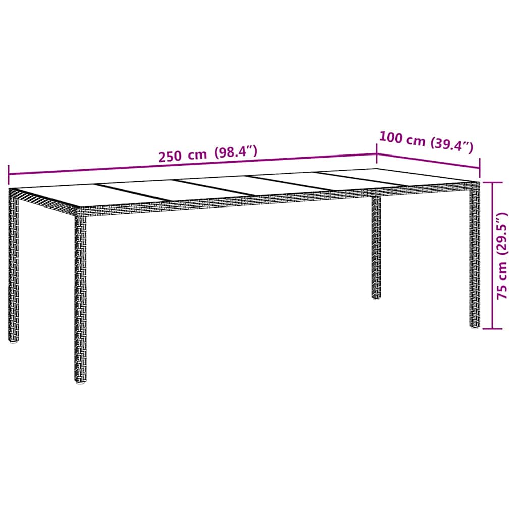 vidaXL Garden Table Brown Poly Rattan - 250 x 100 x 75 cm