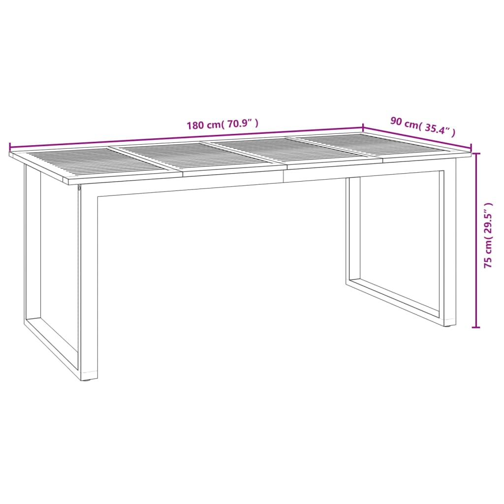 vidaXL Garden Table with U-shaped Legs 180x90x75 cm Solid Wood Acacia - Brown
