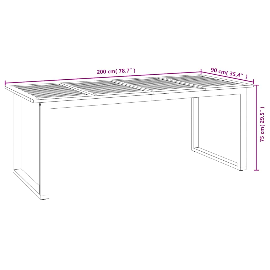 vidaXL Garden Table with U-shaped Legs 200x90x75 cm Solid Wood Acacia - Brown
