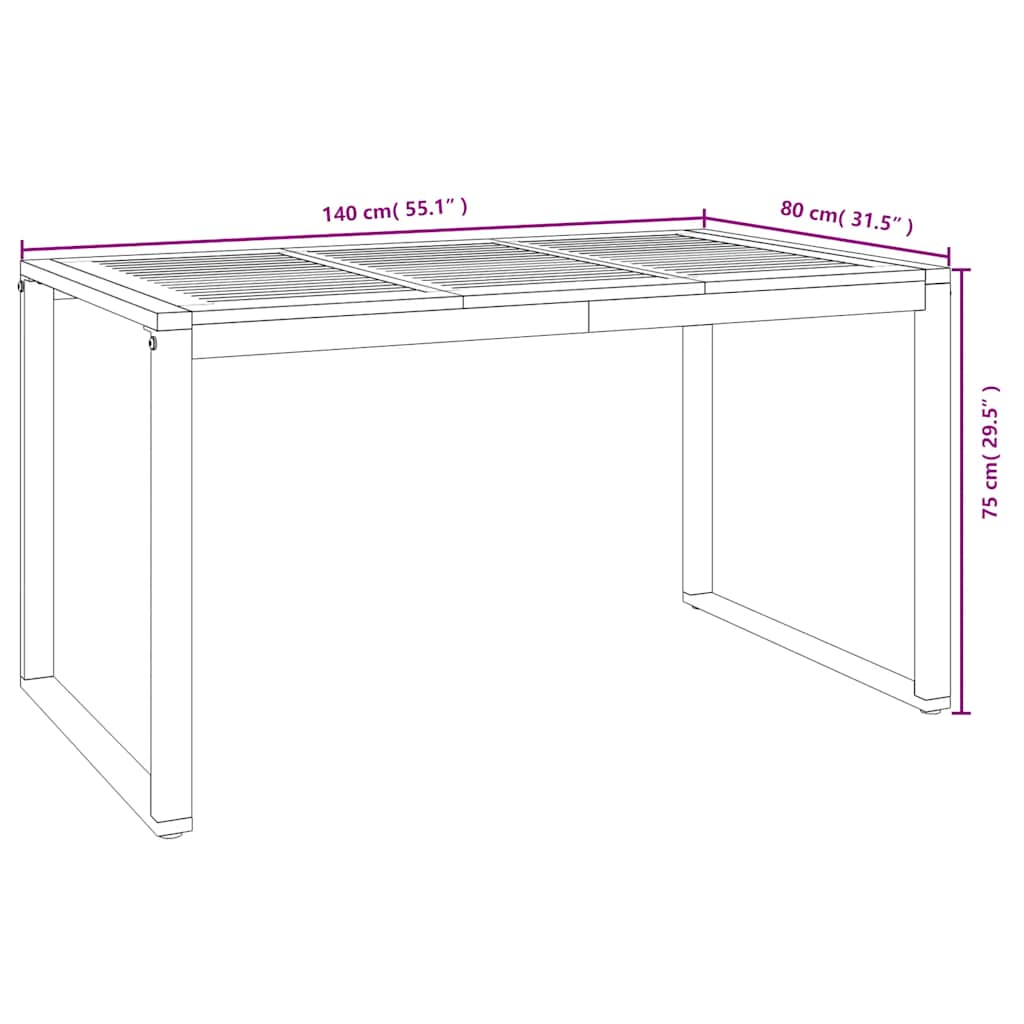 vidaXL Garden Table with U-shaped Legs 140x80x75 cm Solid Wood Acacia - Brown