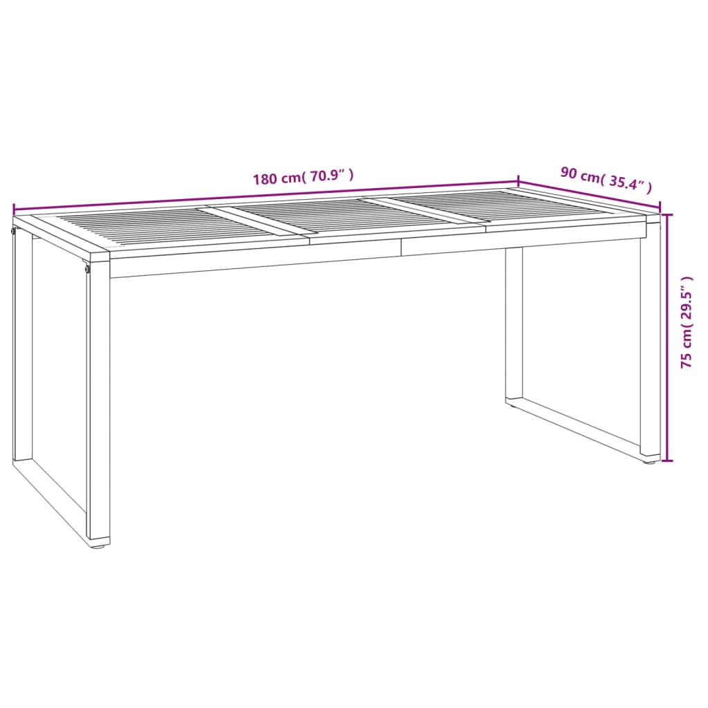 vidaXL Garden Table with U-shaped Legs 180x90x75 cm Solid Wood Acacia - Brown - 24505