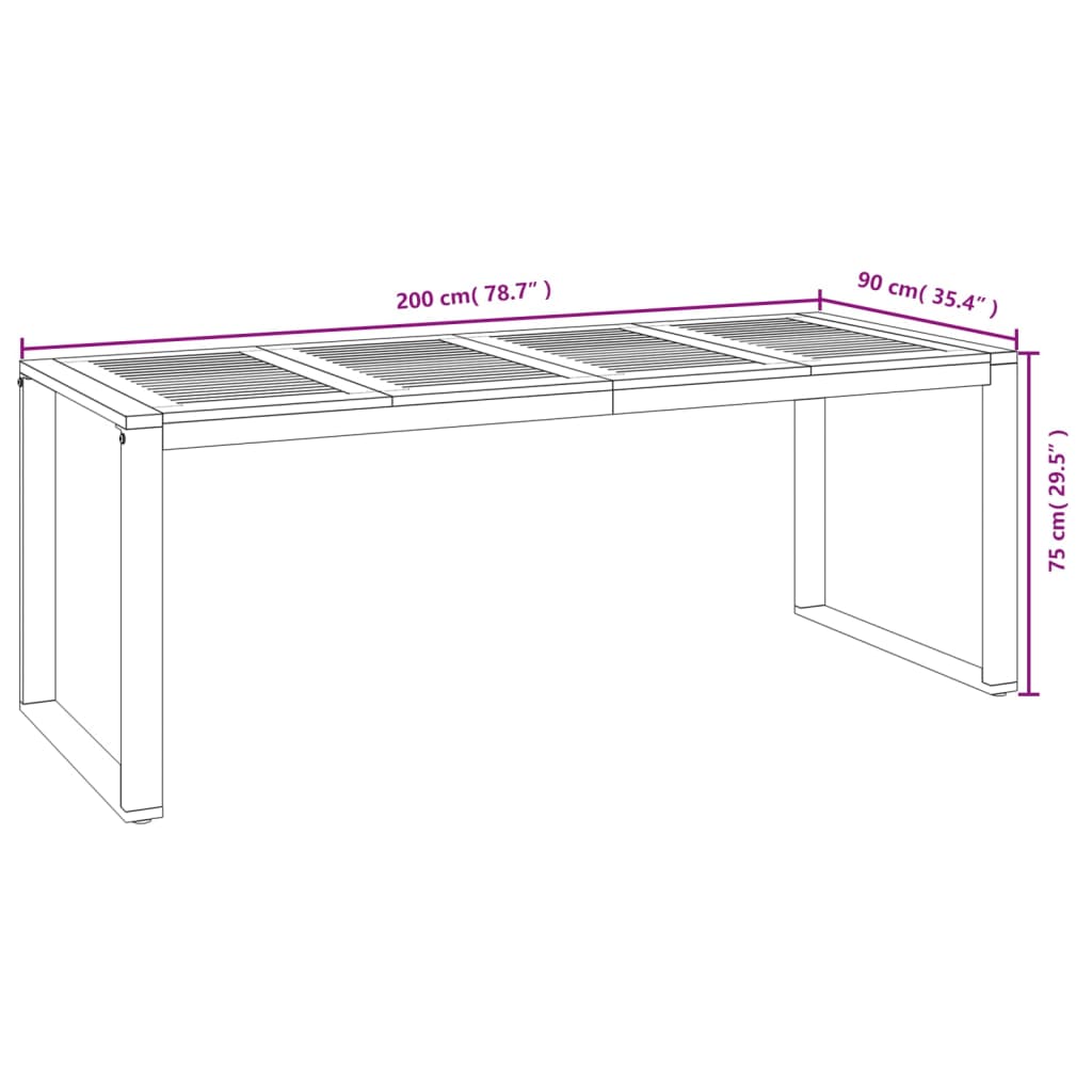 vidaXL Garden Table with U-shaped Legs 200x90x75 cm Solid Wood Acacia - Brown - 24514