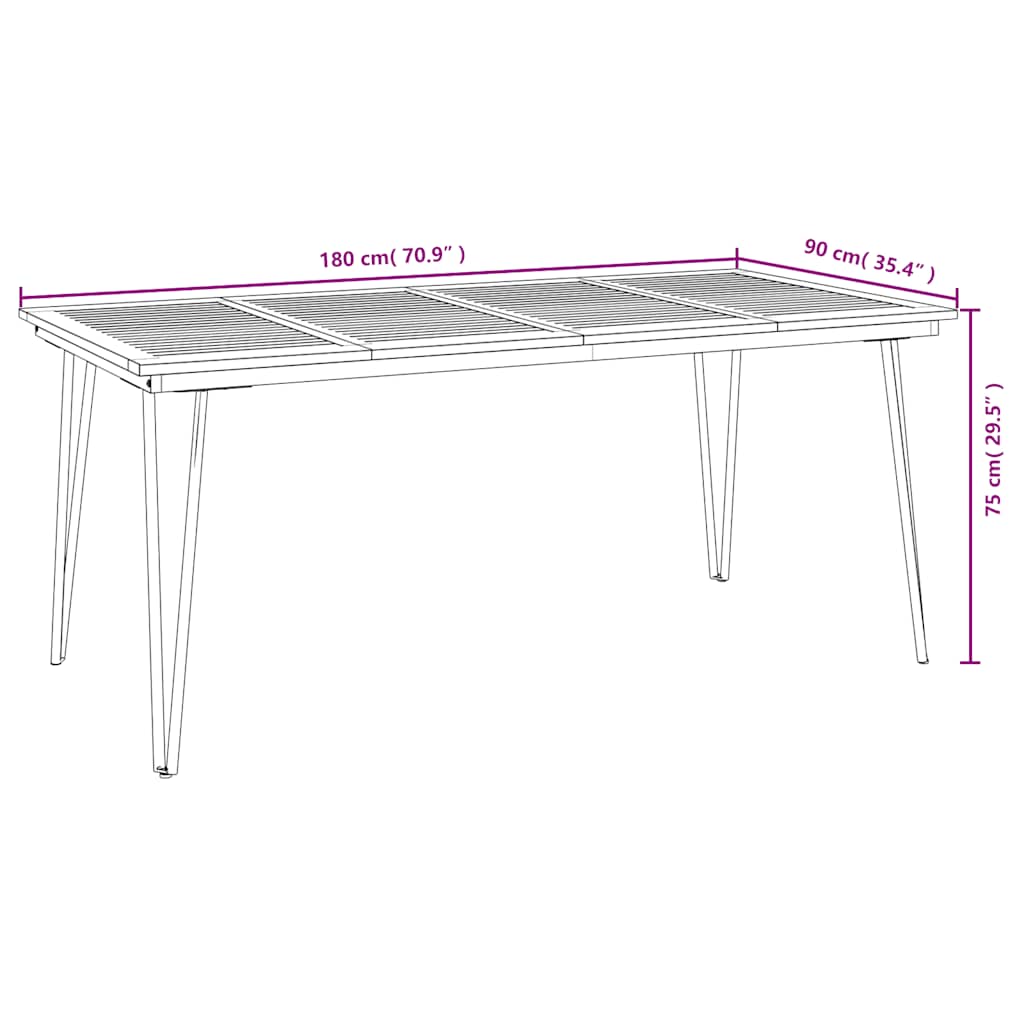 vidaXL Garden Table with Hairpin Legs 180x90x75 cm Solid Wood Acacia - Brown