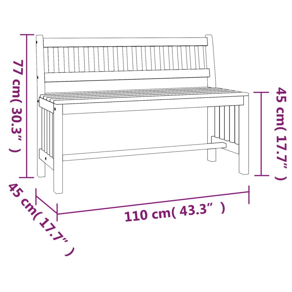 vidaXL Garden Bench 110 cm Solid Wood Eucalyptus - Brown - 110 x 45 x 77 cm
