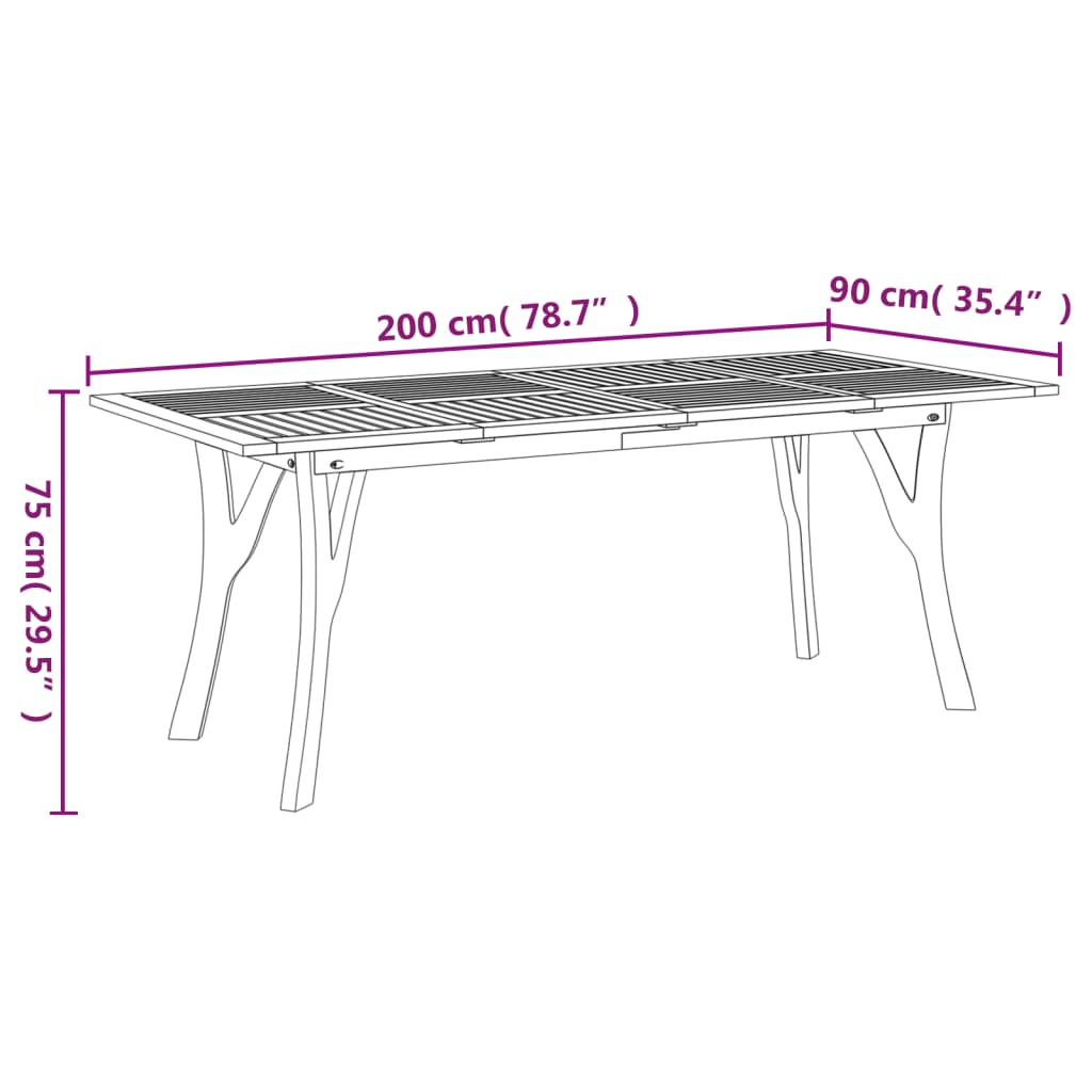 vidaXL Garden Table 200x90x75 cm Solid Wood Acacia - Brown