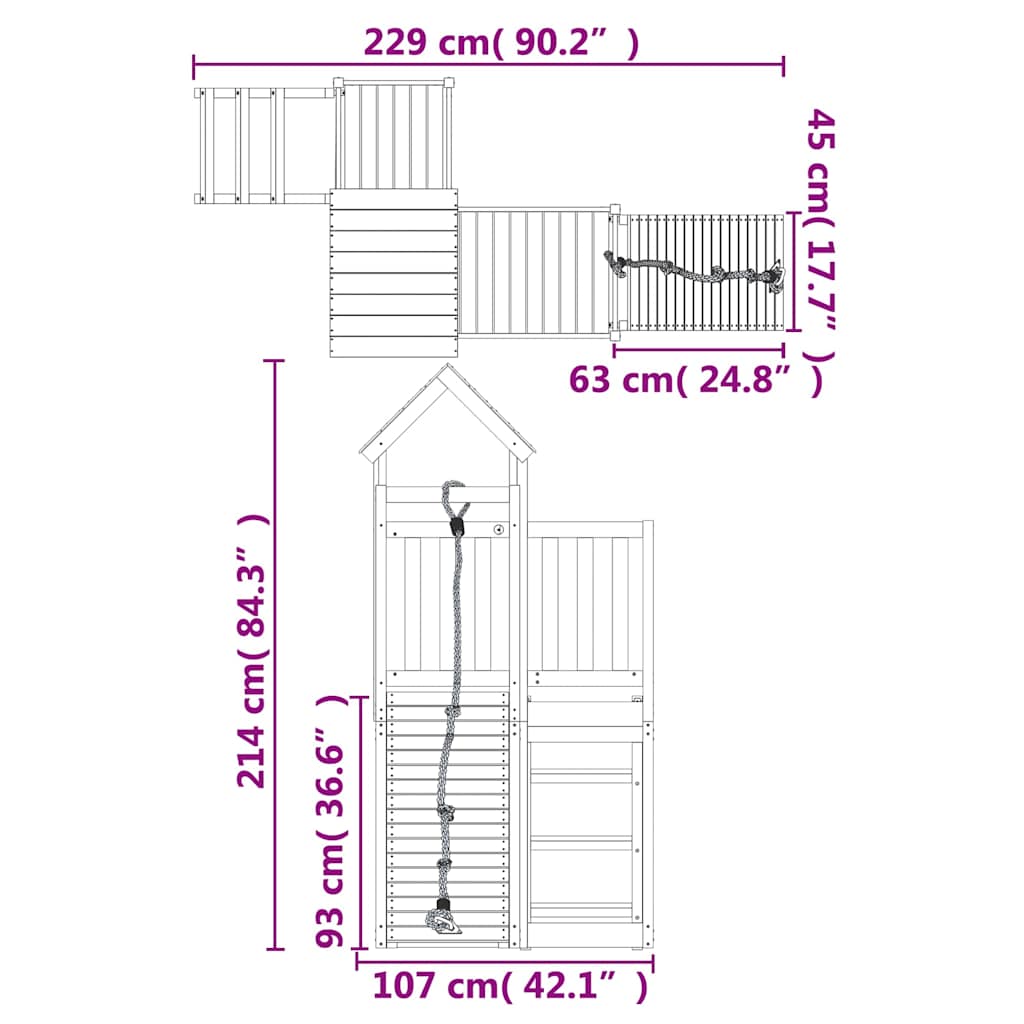 vidaXL Playhouse with Climbing Wall Solid Wood Douglas - Brown - 32482