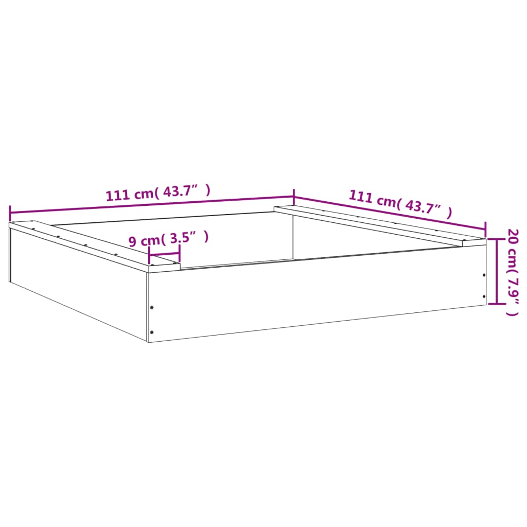 vidaXL Sandbox with Seats Black Square Solid Wood Pine - 111 x 111 x 20 cm