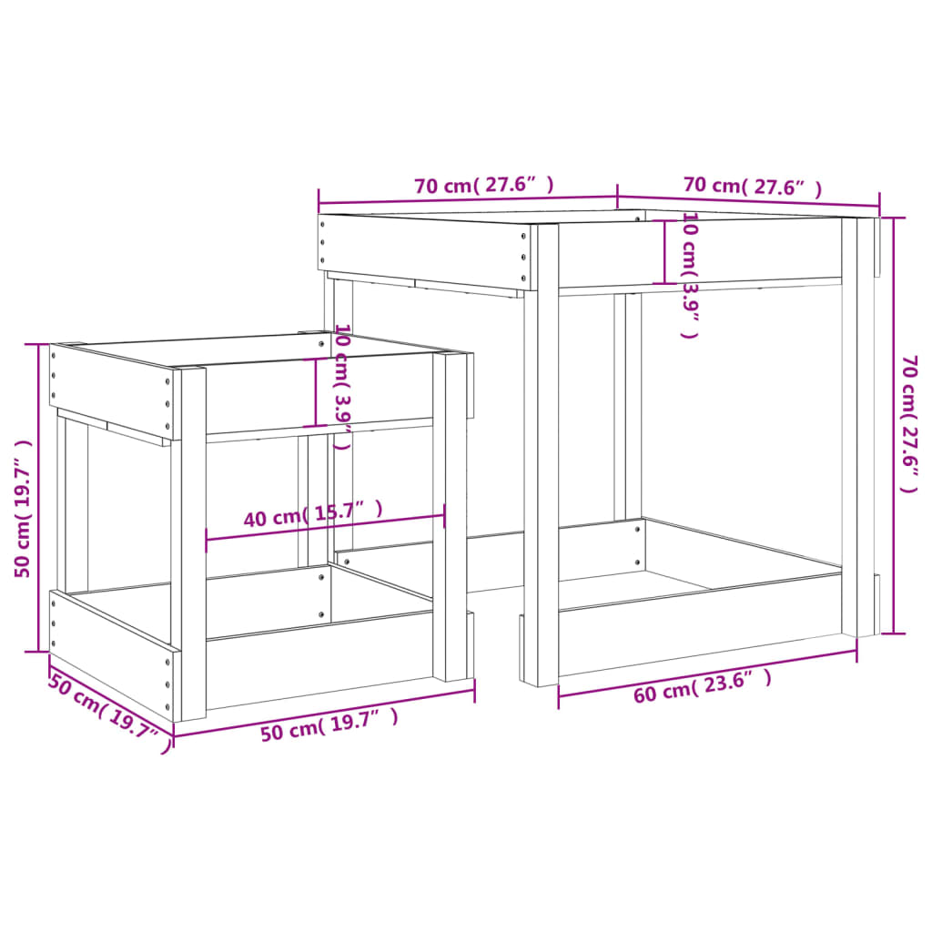 vidaXL Sand Tables 2 pcs Black Solid Wood Pine - black pine