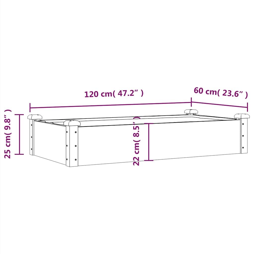 vidaXL Garden Raised Bed with Liner 120x60x25 cm Solid Wood Fir - Brown
