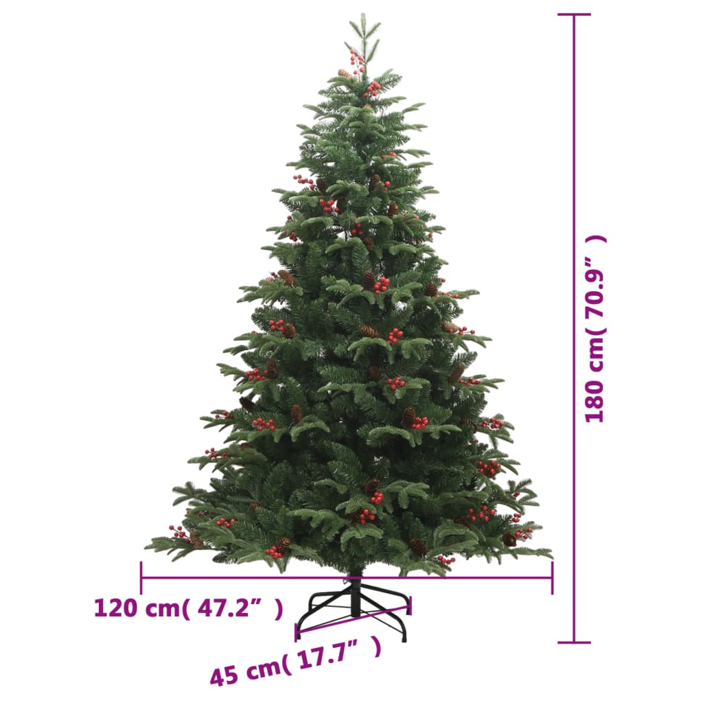 vidaXL Artificial Hinged Christmas Tree with Cones and Berries 180 cm - Green