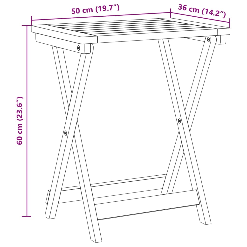 vidaXL Folding Garden Table 50x36x60 cm Solid Wood Acacia - Brown