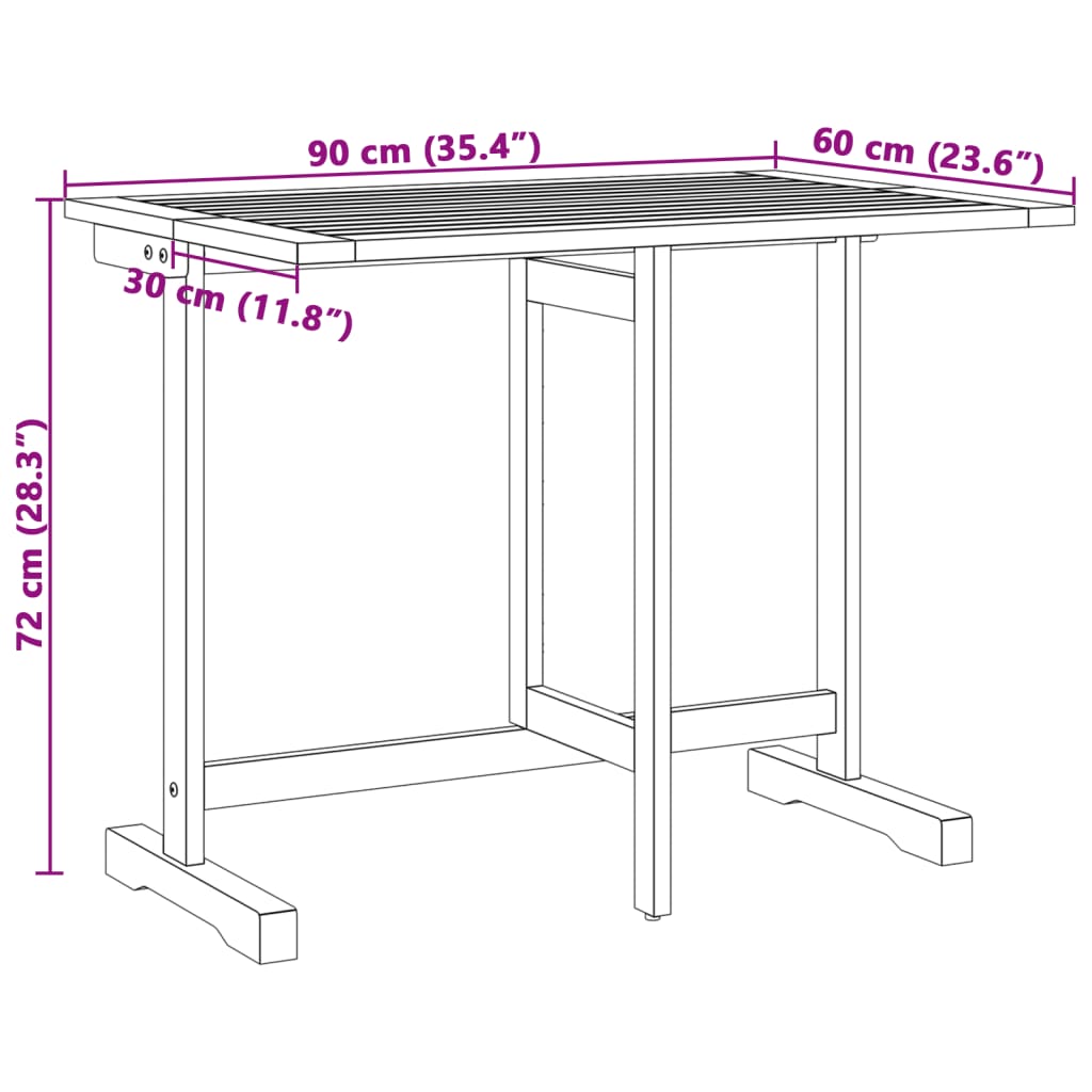 vidaXL Folding Balcony Table 90x60x72 cm Solid Wood Acacia - Brown - 25337