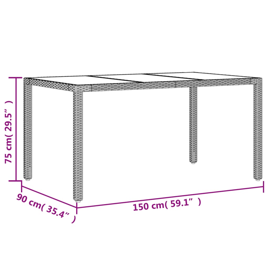 vidaXL Garden Table with Glass Top Black 150x90x75 cm Poly Rattan