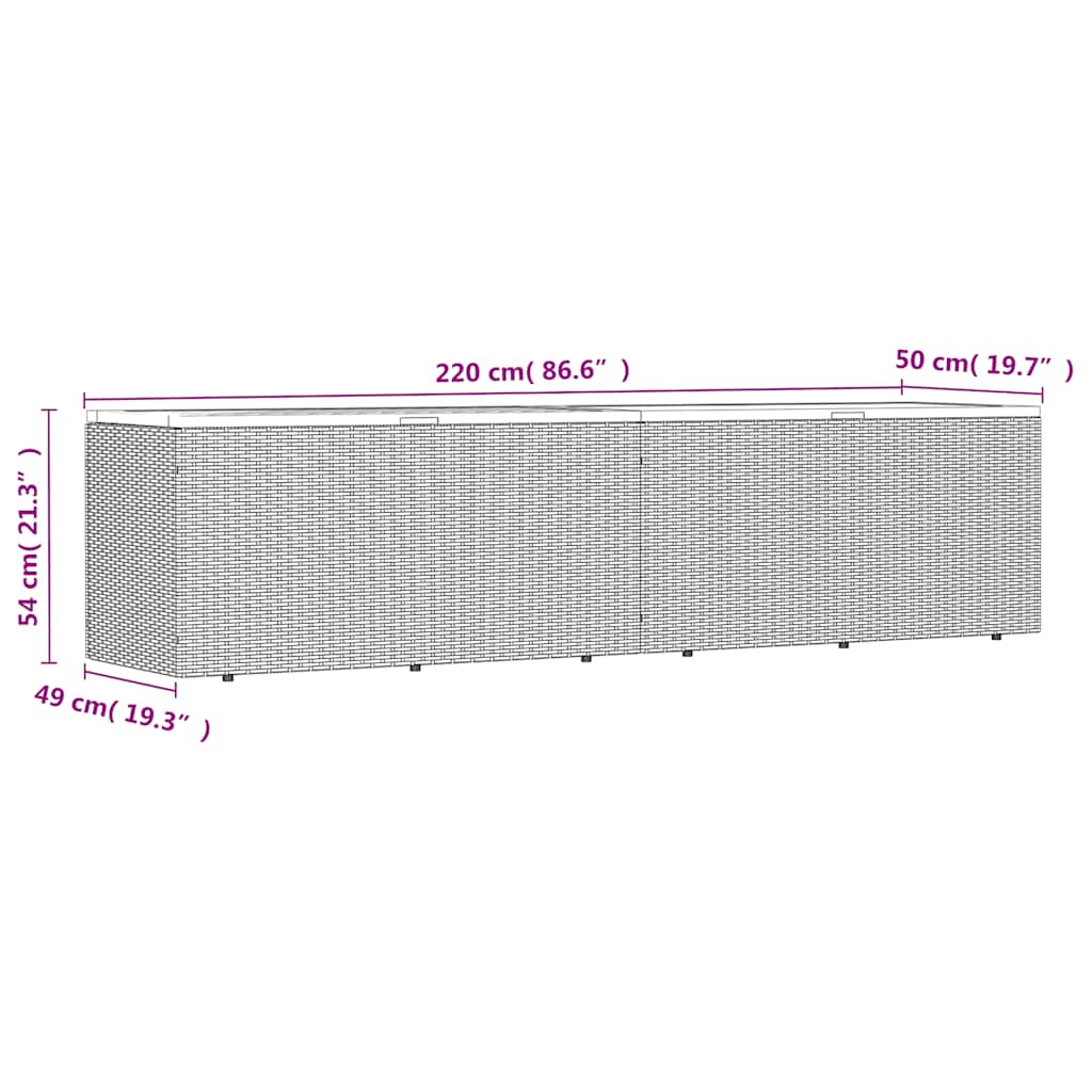vidaXL Garden Storage Box Beige 220x50x54 cm Poly Rattan Acacia Wood