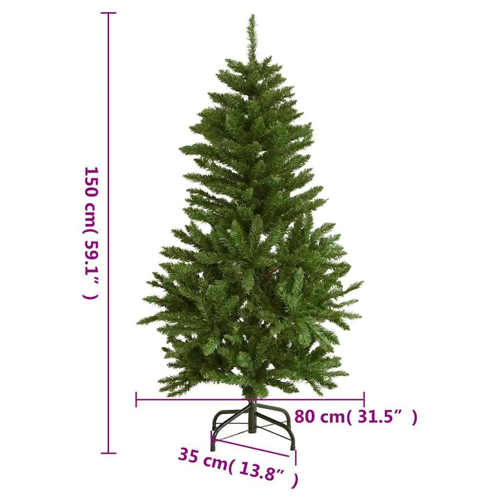 vidaXL Artificial Hinged Christmas Tree 150 LEDs & Ball Set 150 cm - Gre