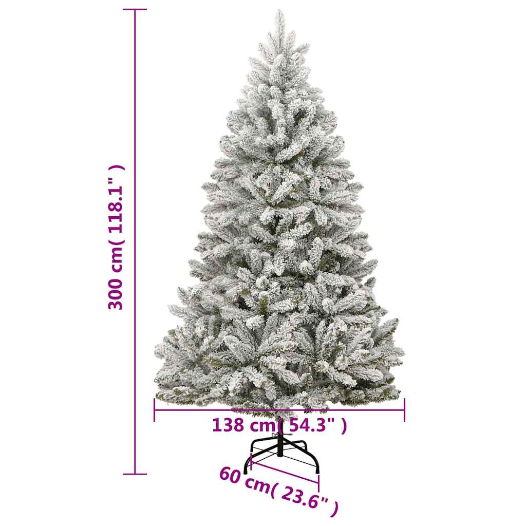 vidaXL Artificial Hinged Christmas Tree 300 LEDs & Ball Set 300 cm - Green and white - Ø 138 x 300 cm