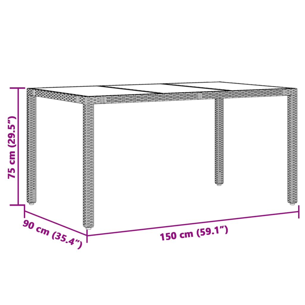 vidaXL Garden Table with Glass Top Brown 150x90x75 cm Poly Rattan - 25542