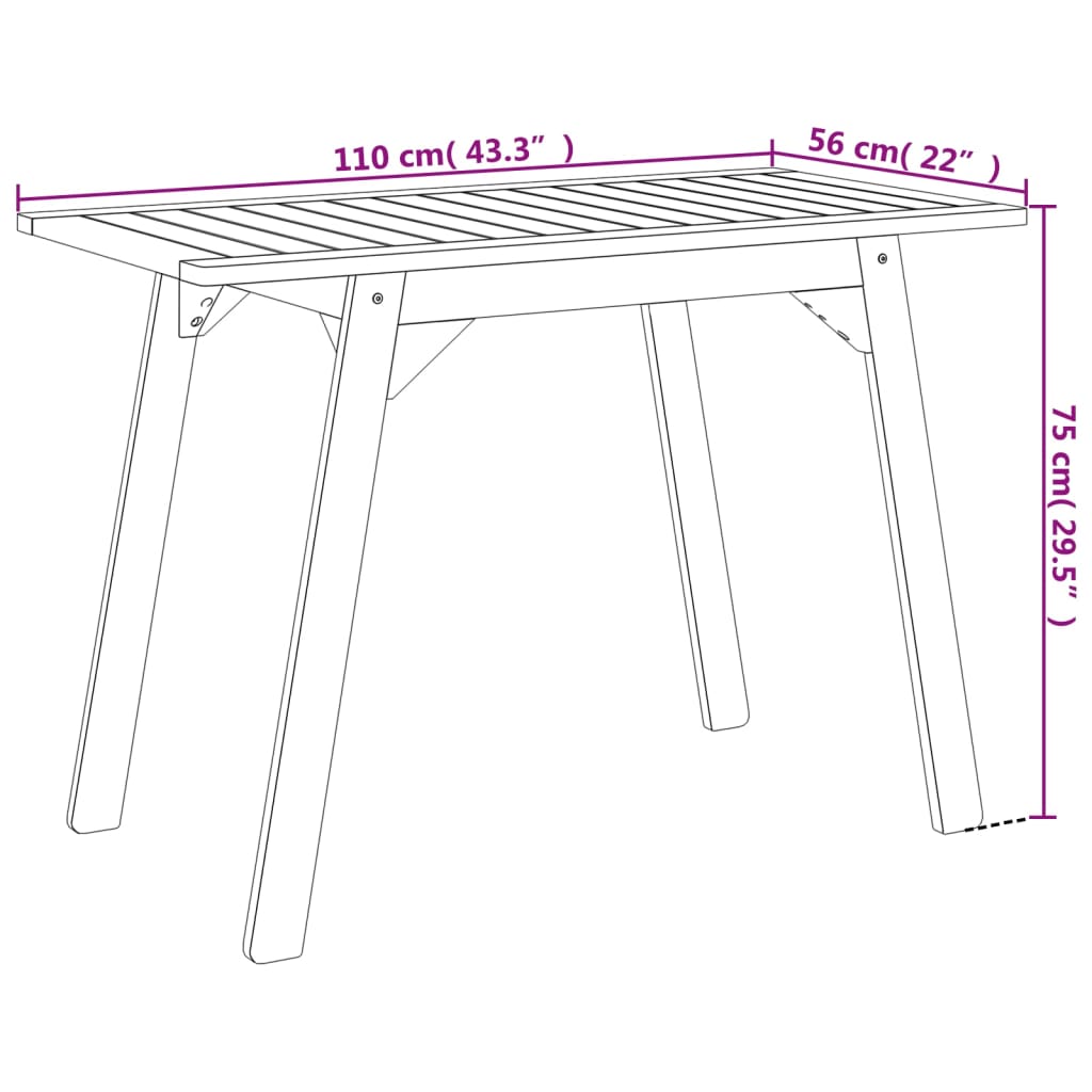 vidaXL Garden Dining Table 110x56x75 cm Solid Wood Acacia - Brown