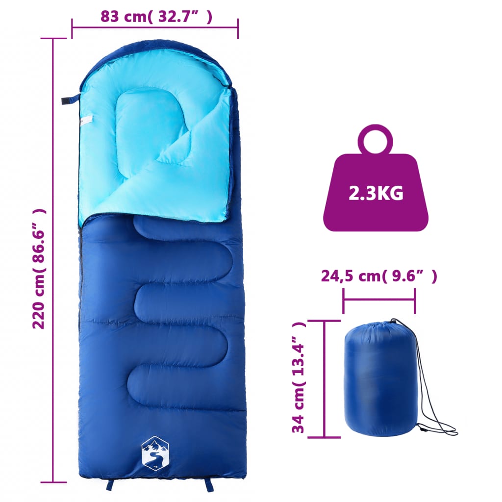 vidaXL Sleeping Bag for Adults Camping 3-4 Seasons - Blue - 200 x 83 cm