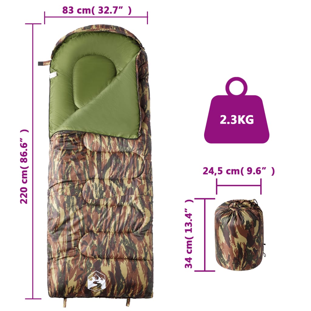 vidaXL Sleeping Bag for Adults Camping 3-4 Seasons - Gre - 200 x 83 cm