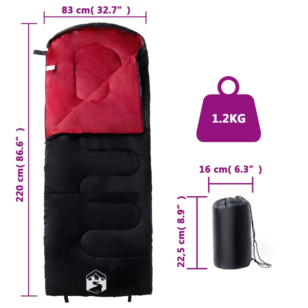 vidaXL Sleeping Bag for Adults Camping 3-4 Seasons - Red - 220 x 83 cm