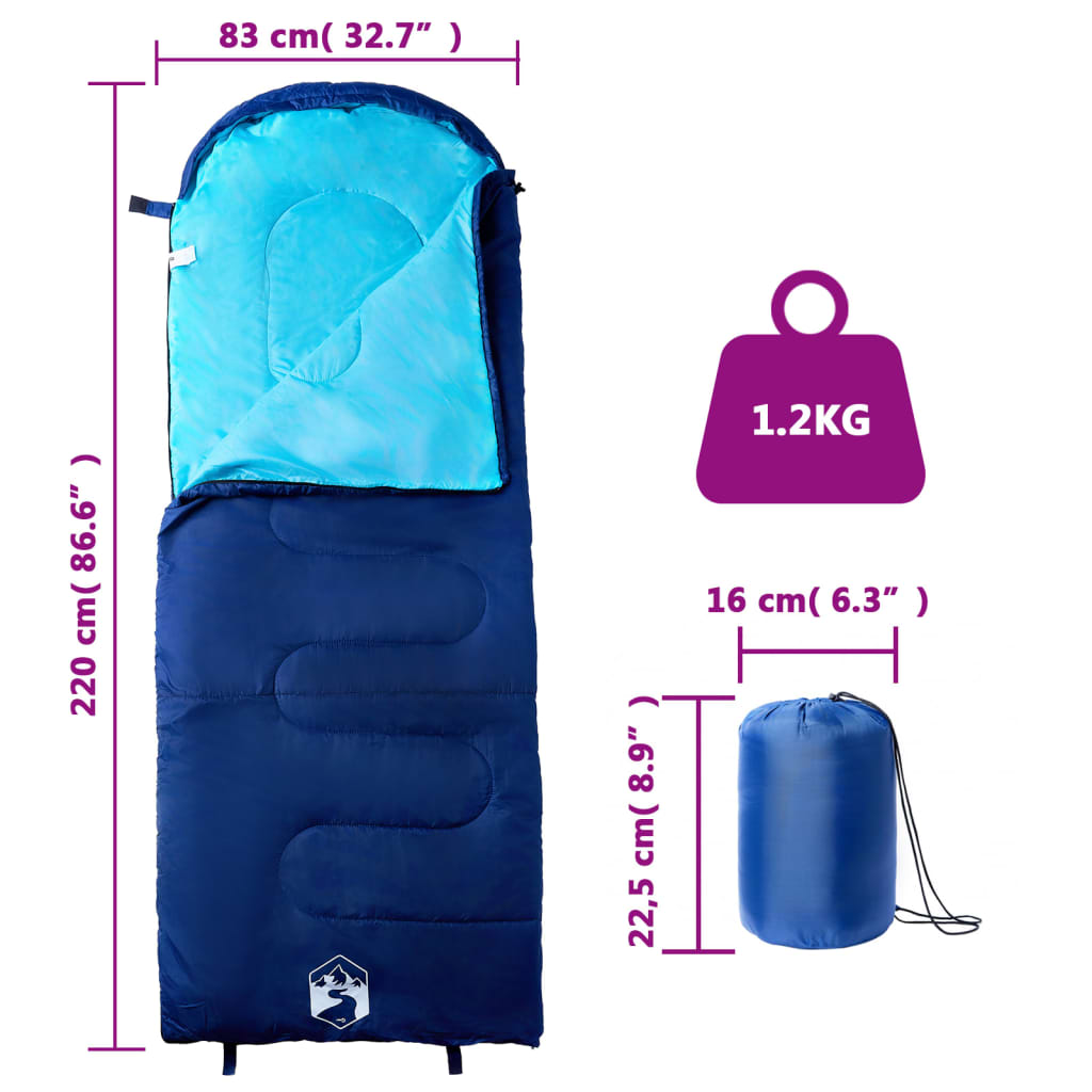 vidaXL Sleeping Bag for Adults Camping 3-4 Seasons - Blue - 220 x 83 cm