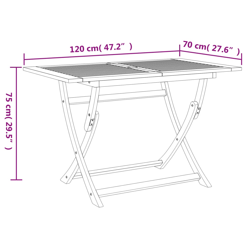 vidaXL Folding Garden Table 120x70x75 cm Solid Wood Acacia - Brown