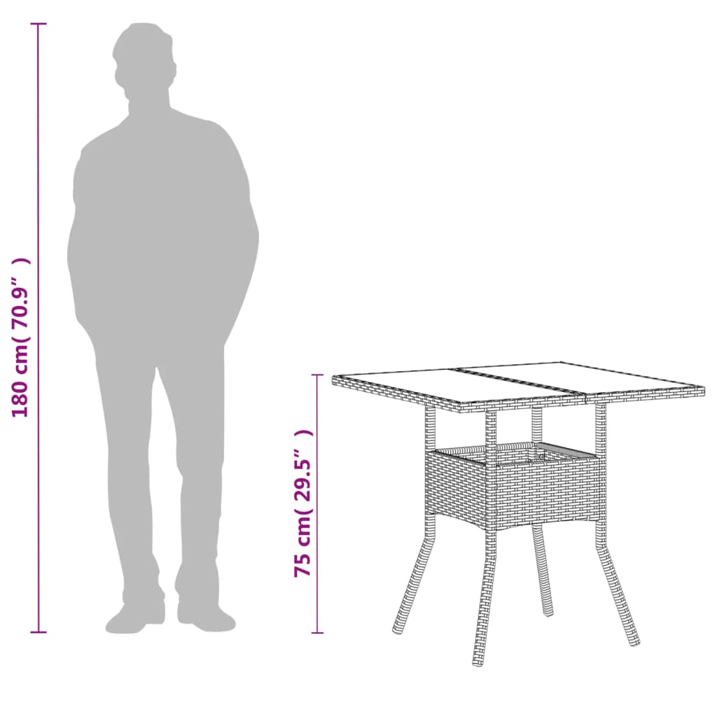 vidaXL Garden Table with Glass Top White 80x80x75 cm Poly Rattan
