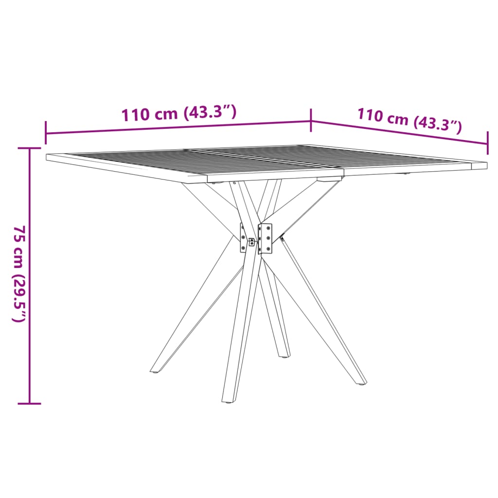 vidaXL Garden Table Square 110x110x75 cm Solid Wood Acacia - Brown