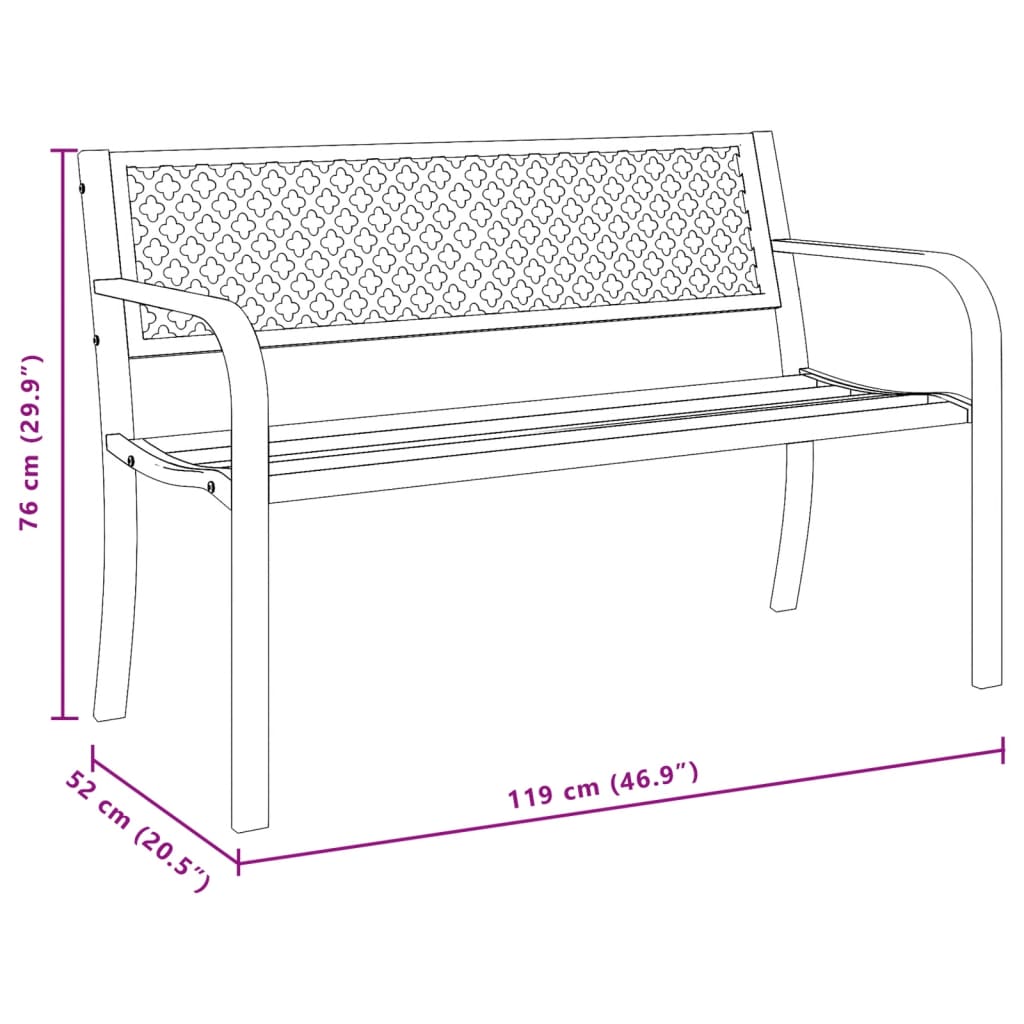 vidaXL Garden Bench 119 cm Black Steel - 31543