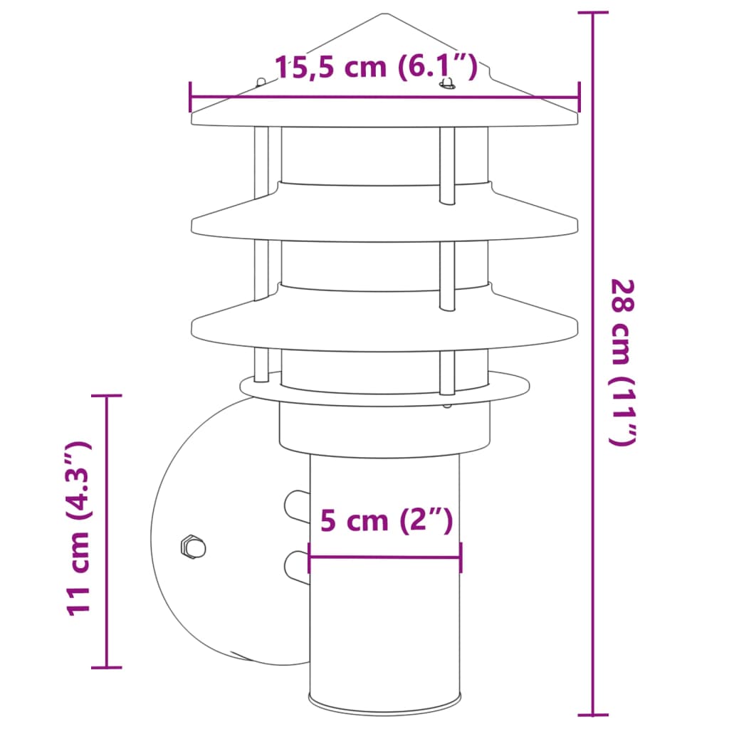 vidaXL Outdoor Wall Lights 2pcs Silver Stainless Steel - 11538