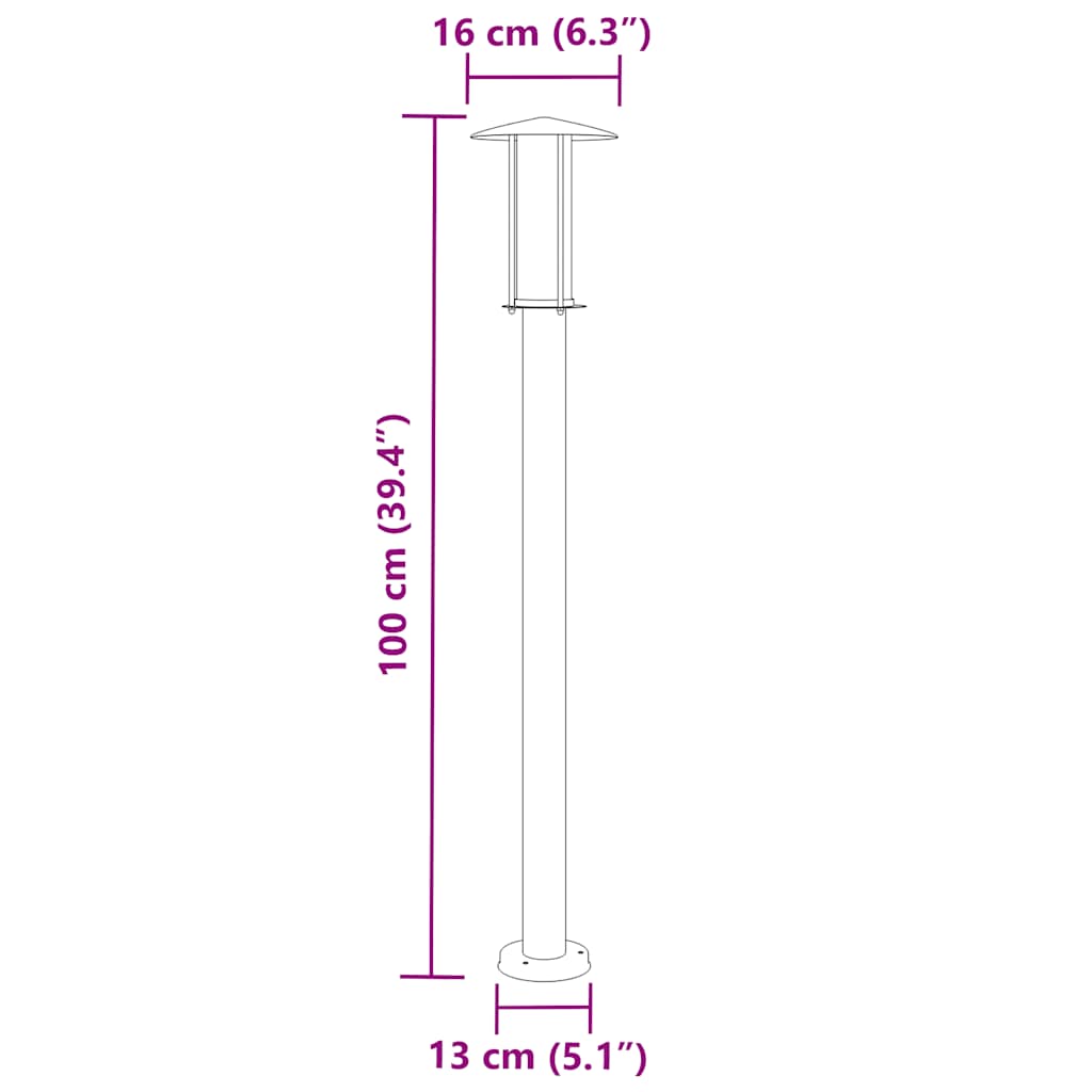 vidaXL Outdoor Floor Lamp Black 100 cm Stainless Steel - 53103