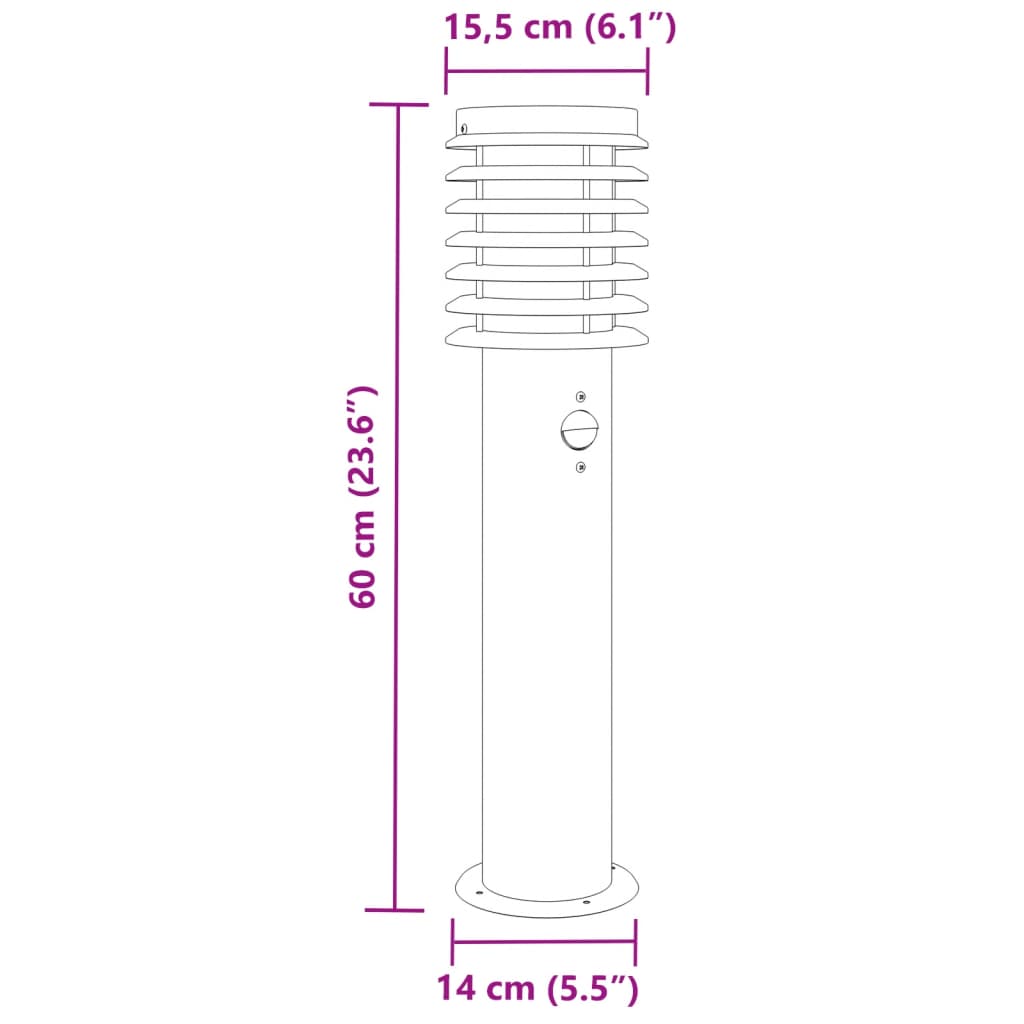 vidaXL Outdoor Floor Lamp with Sensor Silver 60 cm Stainless Steel