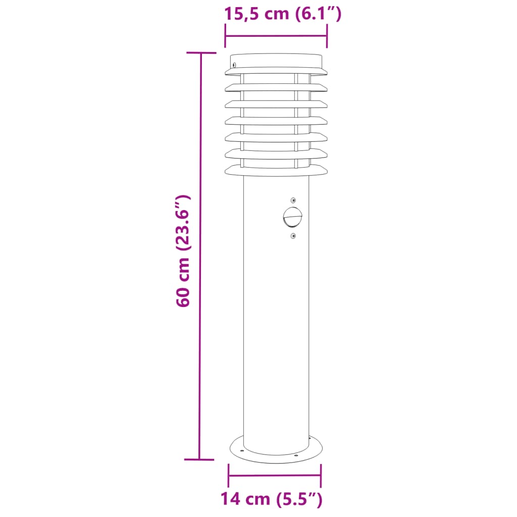 vidaXL Outdoor Floor Lamps with Sensors 3pcs Silver 60 cm Stainless Steel