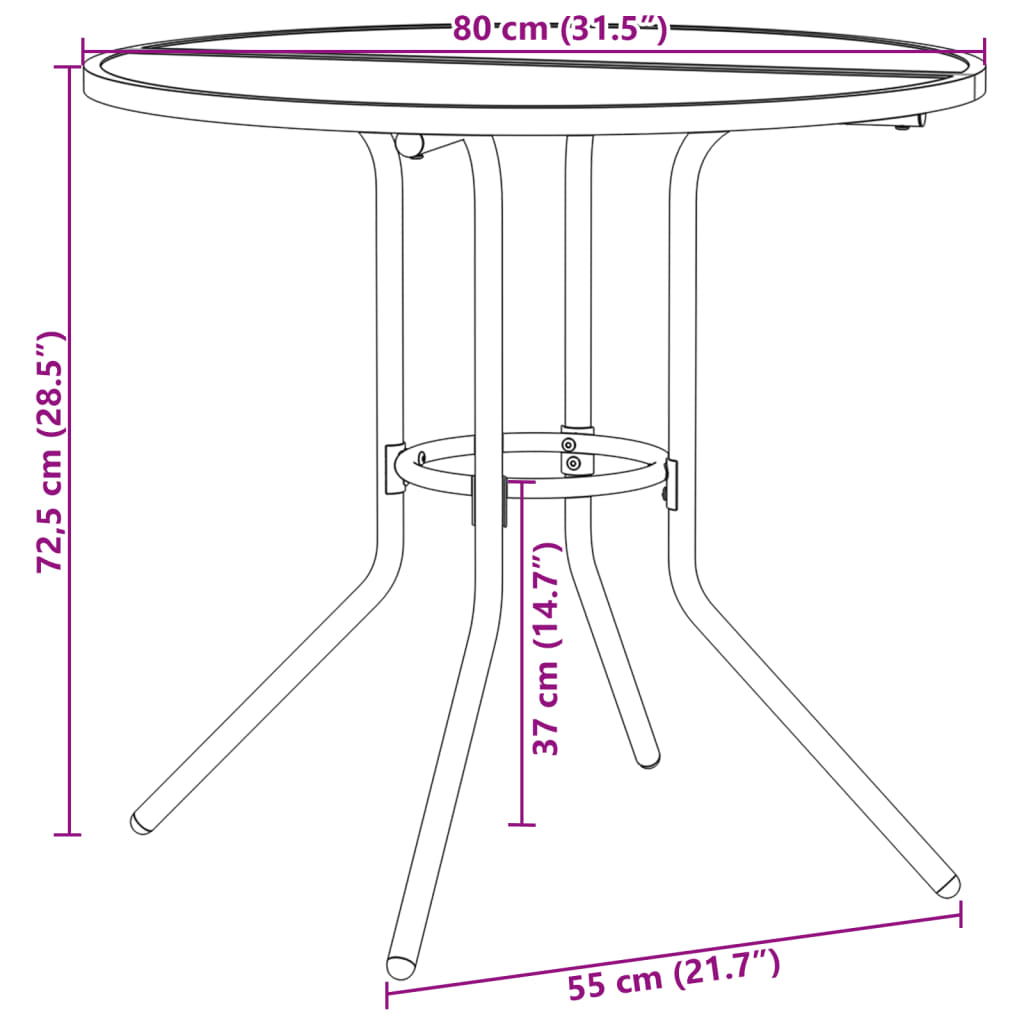 vidaXL Patio Table Round Anthracite Ø80x72.5 cm Powder-coated Steel