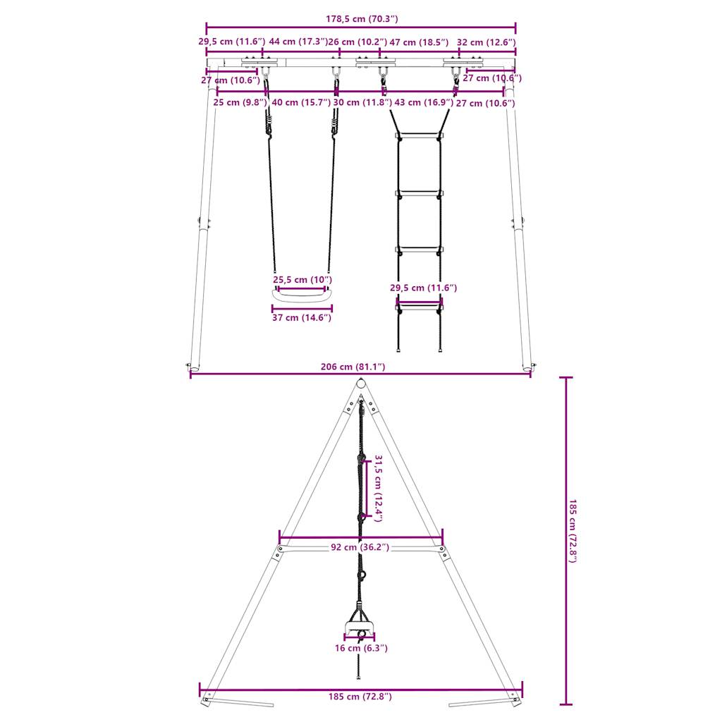 vidaXL Outdoor Swing Set with Swing and Ladder - Multicolour