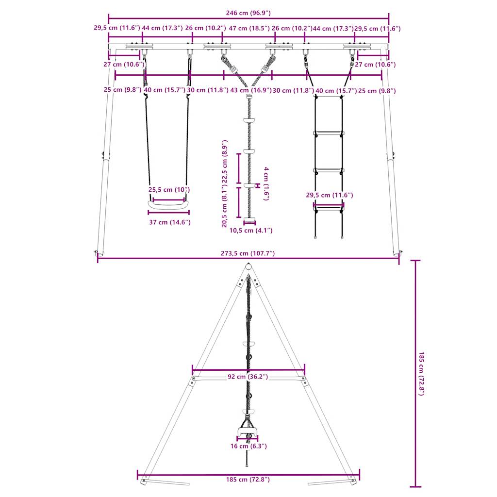 vidaXL Outdoor Swing Set with Swing, Ladder, Disc Swing - Multicolour
