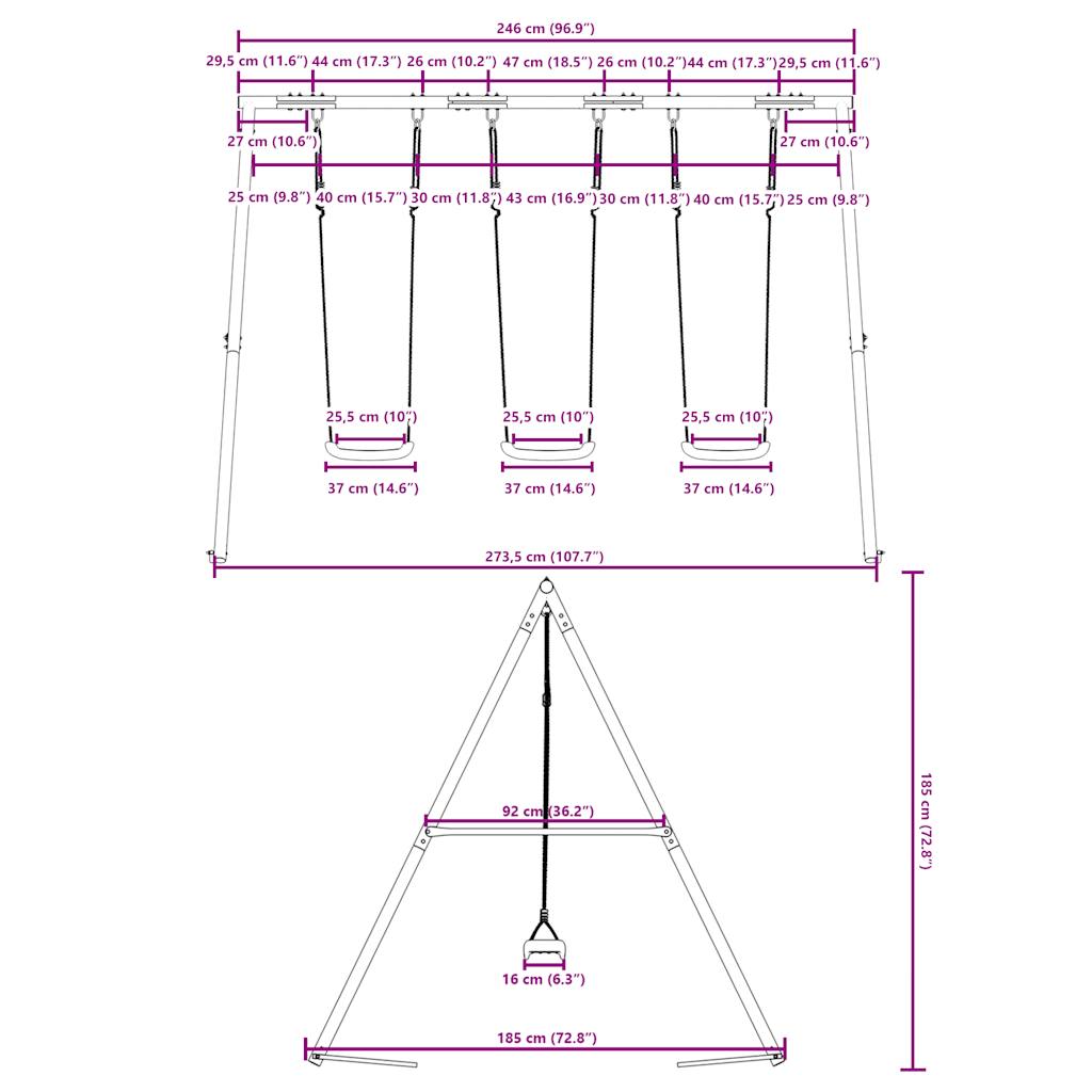 vidaXL Outdoor Swing Set with 3 Swings - Blue - 33718