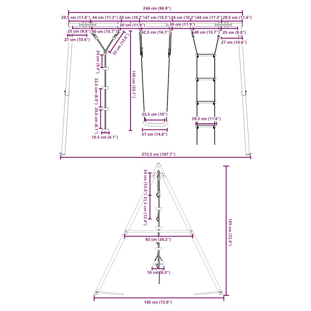 vidaXL Outdoor Swing Set with Swing. Ladder. Disc Swing - Multicolour