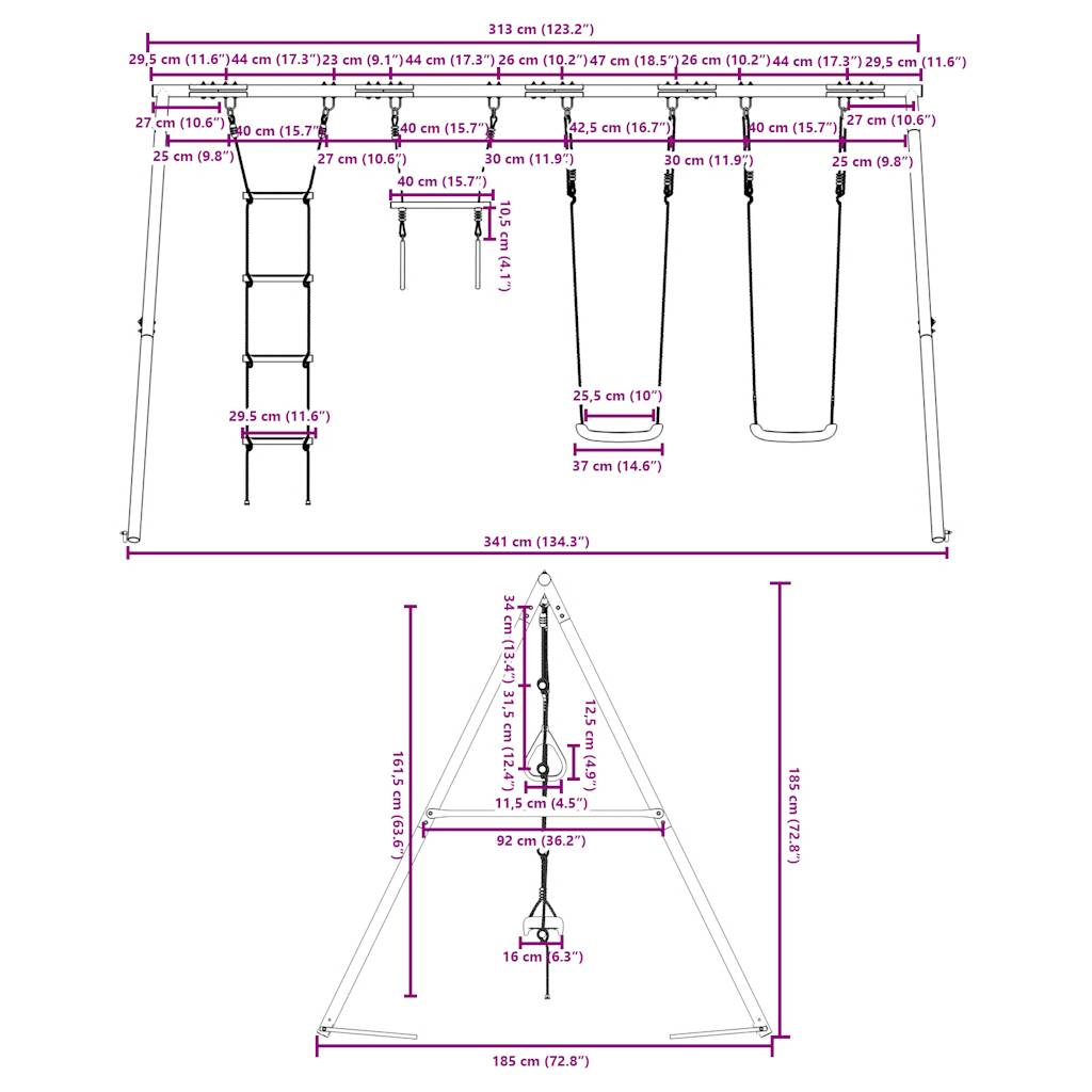 vidaXL Outdoor Swing Set with Swings. Trapeze. Ladder - Multicolour