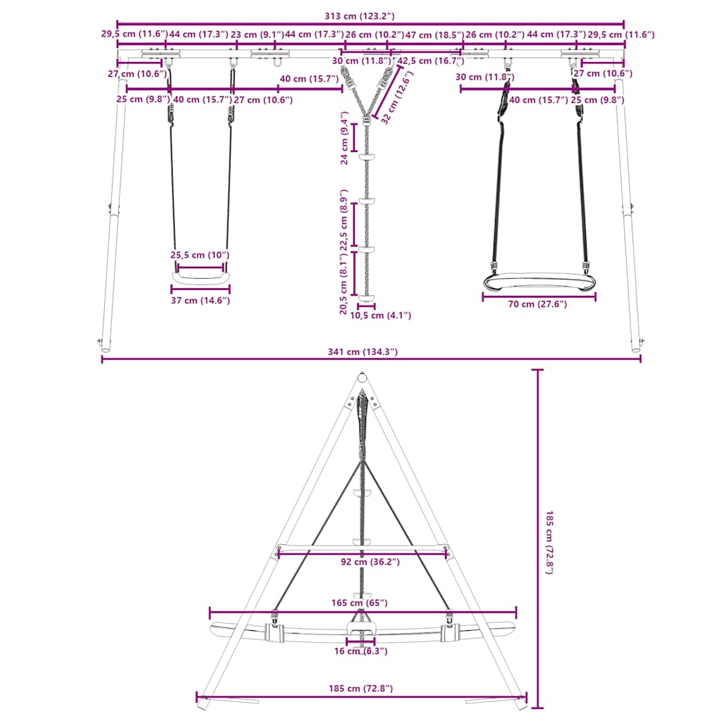 vidaXL Outdoor Swing Set with Swing, Disc Swing, Nest Swing - Multicolour